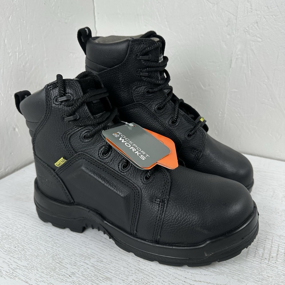 Rockport Works Women's 11.5 W Black Work Boots Composite‎ Toe 6" Lace Up EH